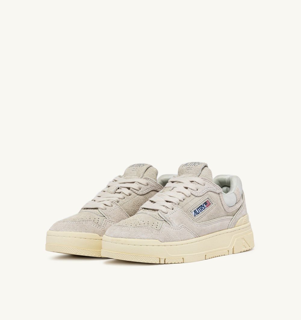 Autry Clc Low Sneakers Cream Leather Mesh Sneakers Herren Weiß | 8923BMWFJ