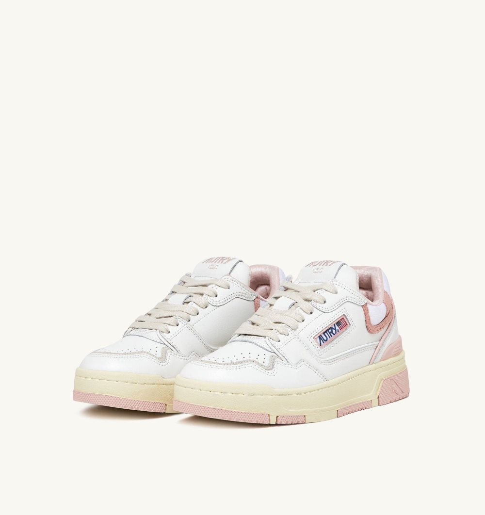 Autry Clc Low Sneakers Leather Powder Suede Sneakers Damen Weiß Rosa | 8273CODPY