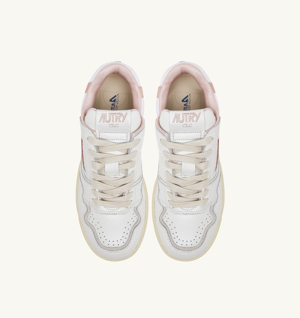 Autry Clc Low Sneakers Leather Powder Suede Sneakers Damen Weiß Rosa | 8273CODPY