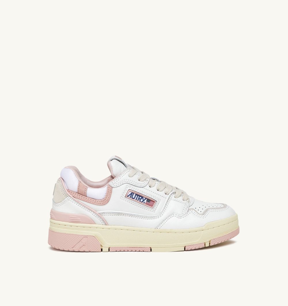 Autry Clc Low Sneakers Leather Powder Suede Sneakers Damen Weiß Rosa | 8273CODPY