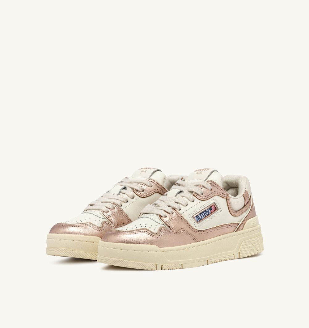 Autry Clc Low-top Sneakers Leather Sneakers Damen Weiß Rosa Gold | 1769ZYXCT
