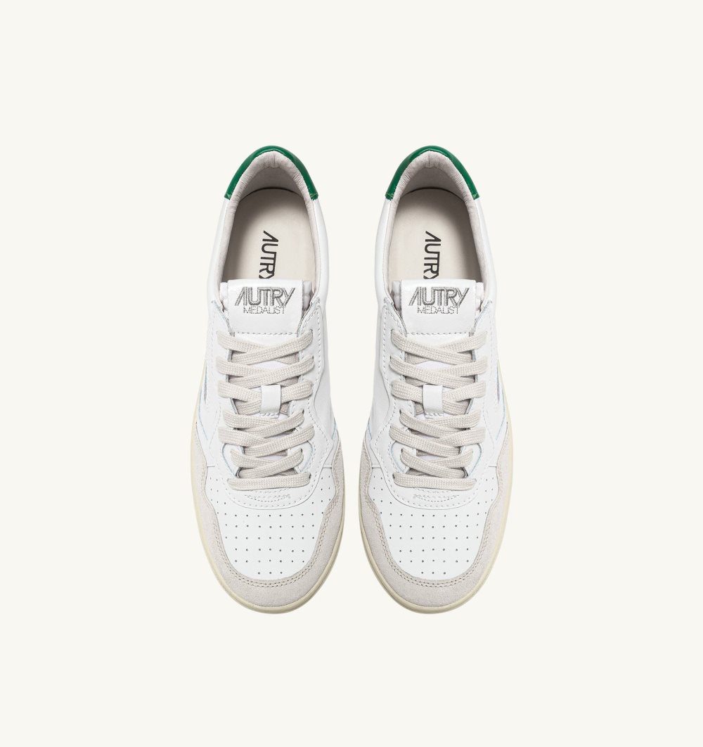 Autry Medalist Low Sneakers Amazon Leather Suede Sneakers Damen Grün Weiß | 0614FAVSH