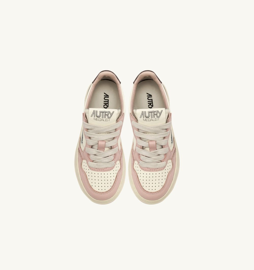 Autry Medalist Low Sneakers Leather Sneakers Kinder Weiß Rosa | 8341ELBZY