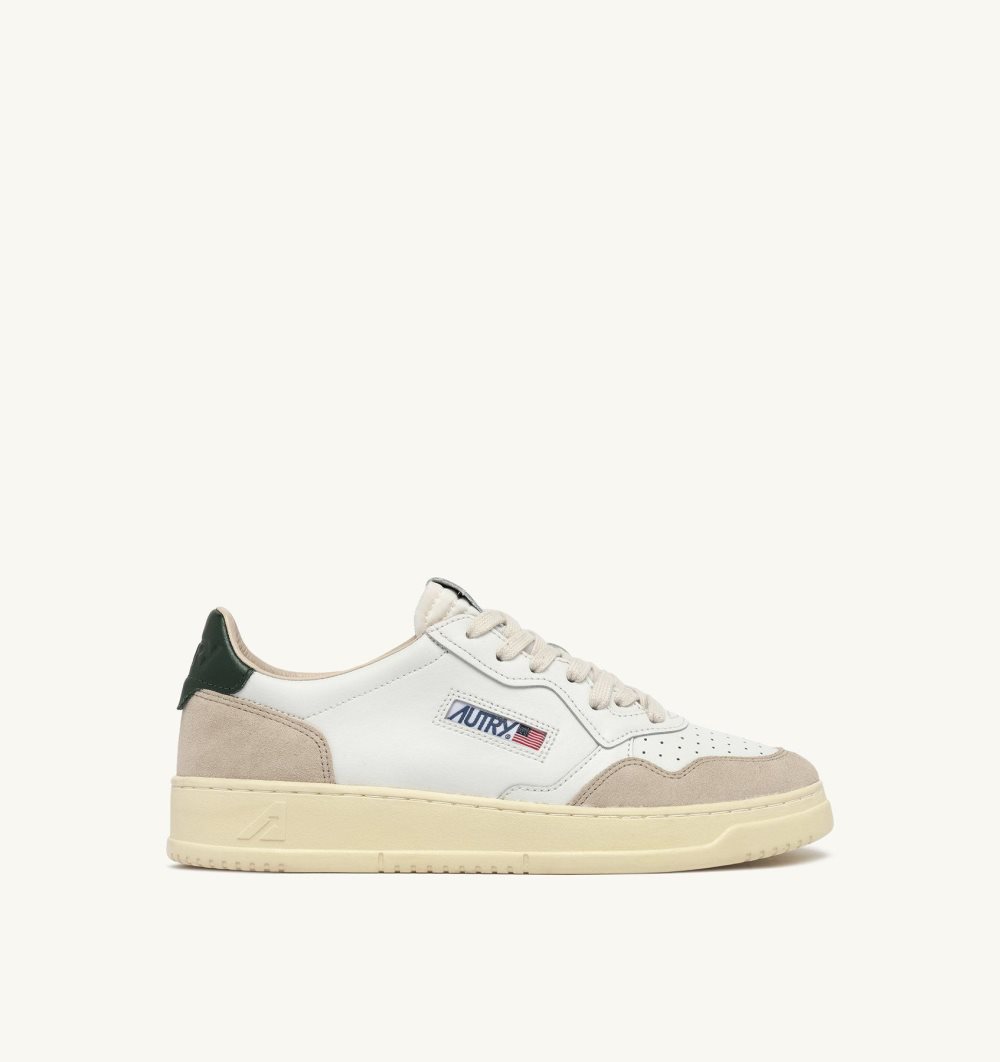 Autry Medalist Low Sneakers Mountain Leather Suede Sneakers Damen Grün Weiß | 0465DRPGN