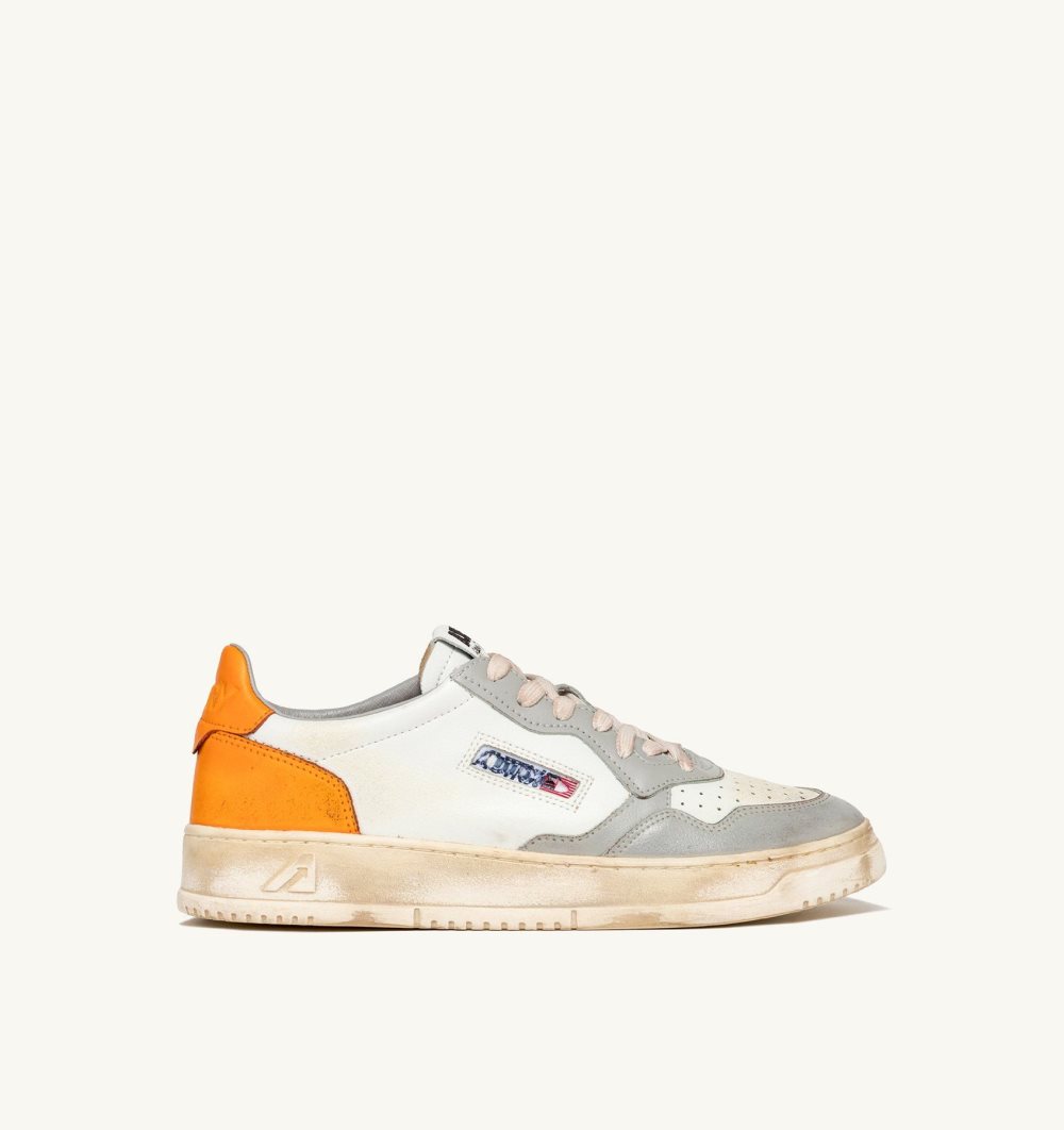 Autry Medalist Low Super Vintage Sneakers Leather Sneakers Herren Weiß Grau | 9256CZSQD