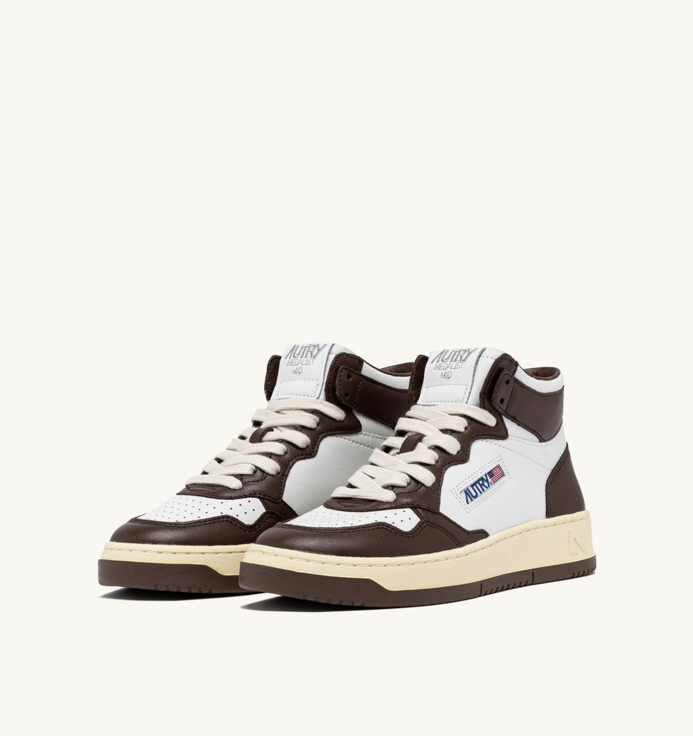 Autry Medalist Mid Bicolor Sneakers Chestnut Leather Sneakers Herren Weiß | 0784MOEQF