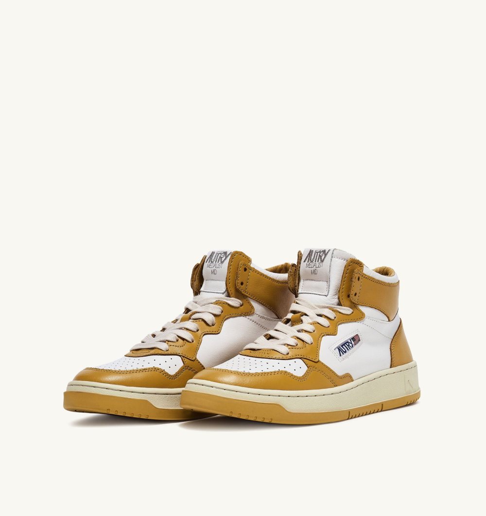 Autry Medalist Mid Sneakers Yellow Leather Sneakers Herren Gelb Weiß | 5824QTVLX