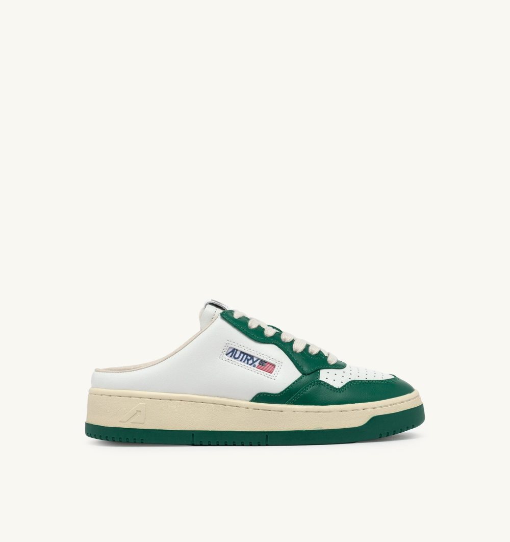 Autry Medalist Sabot Sneakers Amazon Leather Mules Herren Grün Weiß | 0236ZGJBL
