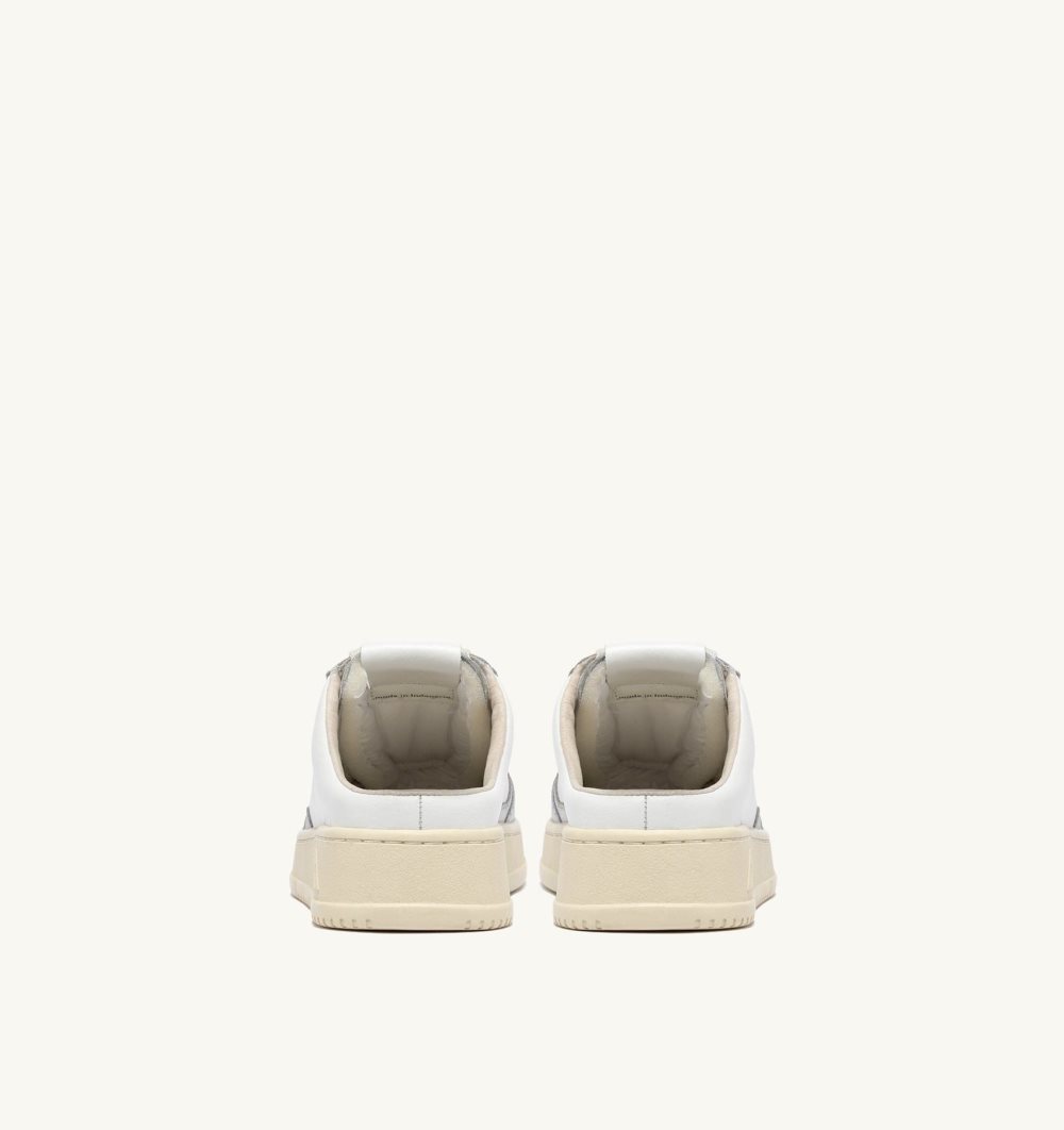 Autry Medalist Sabot Sneakers Leather Mules Damen Weiß Silber | 8915SGNWH