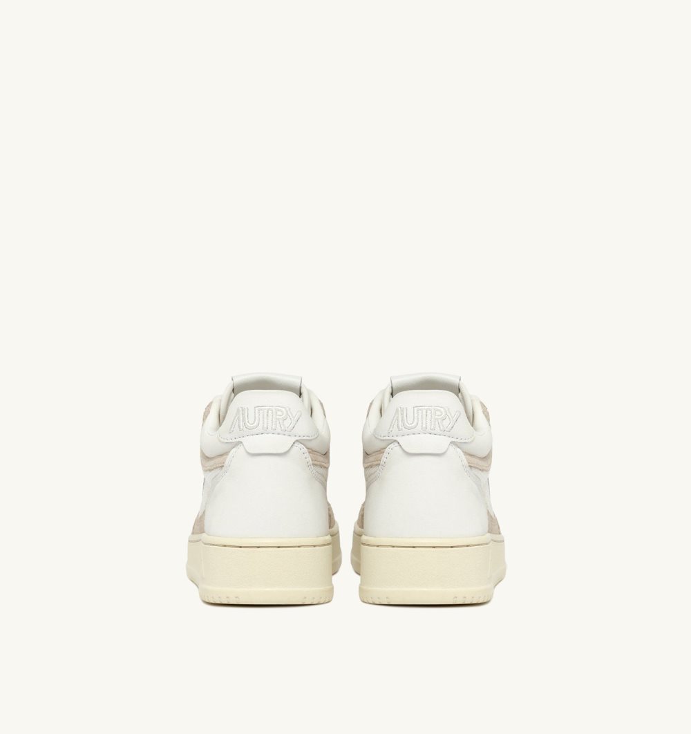 Autry Open Mid Sneakers Leather Mesh Sand Suede Sneakers Damen Weiß Beige | 7031ZVMGX