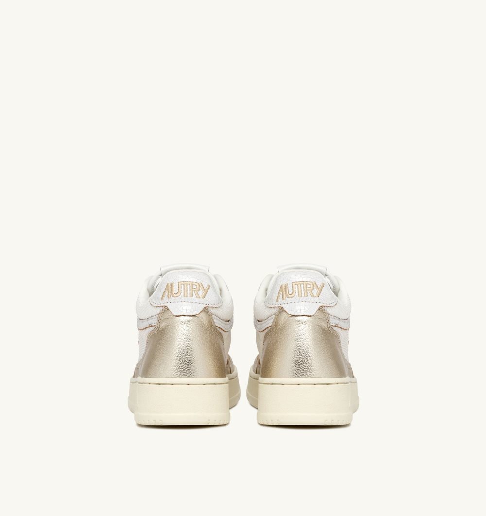 Autry Open Mid Sneakers Mesh Platinum Sneakers Damen Gold Weiß | 7931QHTBJ