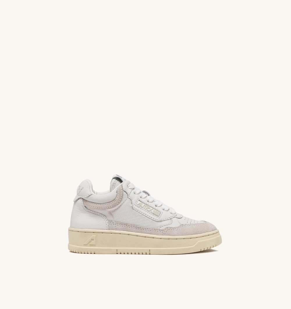Autry Open Mid-top Sneakers Leather Mesh Suede Sneakers Kinder Weiß | 2398FZXIV