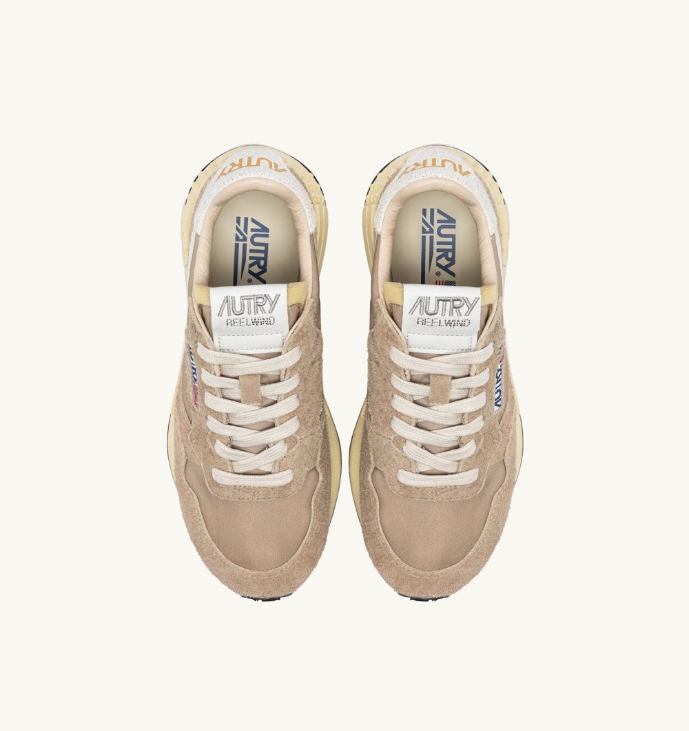 Autry Reelwind Low Sneakers Pepper Cracked Leather Nylon Sneakers Herren Beige | 7205SYBHR
