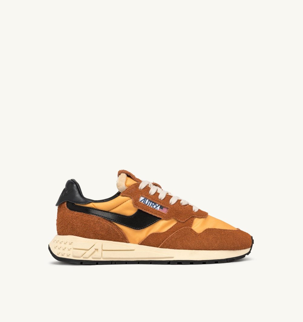 Autry Reelwind Low Sneakers Sunset Nylon Suede Sneakers Herren Orange | 7205ODJMN